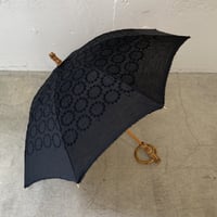 SUR MER 日傘　麻刺繍 輪っか水玉 ブラック（麻100％  (刺繍糸 綿100％)）
