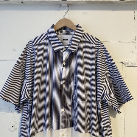 TISSU タイプライター ウエストタック切替ロングシャツ  ネイビーストライプ