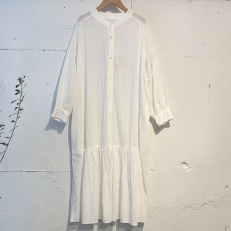GALERIE TISSU オーガニックジョーゼット パネルワンピース シロ