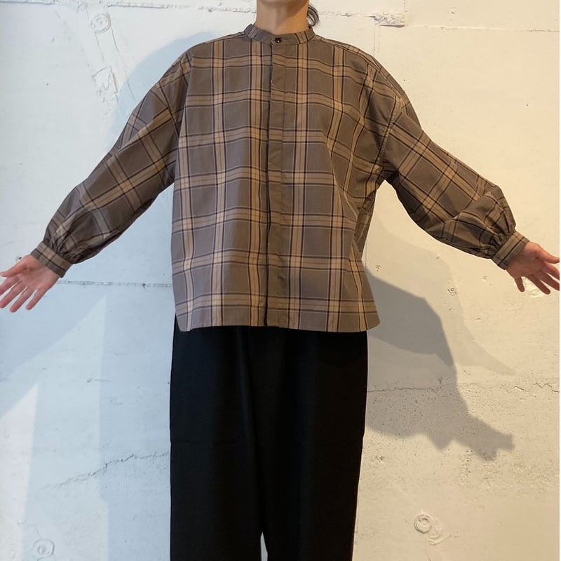ブラウン系チェック パフスリーブブラウス ブラウン系チェック パフスリーブブラウス