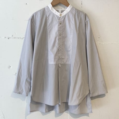 NATURAL LAUNDRY ブロード クレリックパネルシャツ シロ×ベージュストライプ