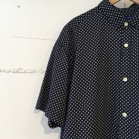 NATURAL LAUNDRY ブロード ロングシャツワンピース　ネイビー×白ドット