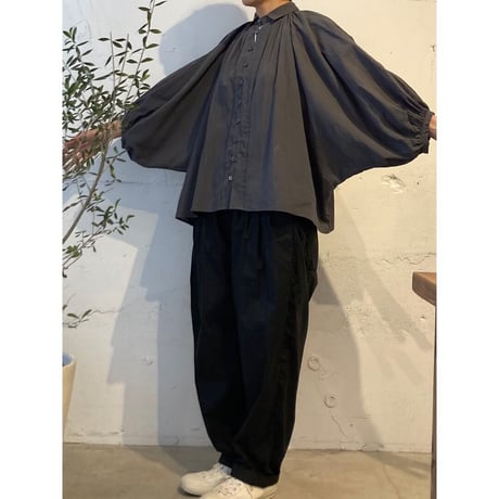 GALERIE TISSU オーガニックジョーゼット ドルマンブラウス チャコール