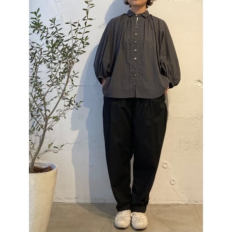GALERIE TISSU オーガニックジョーゼット ドルマンブラウス チャコール