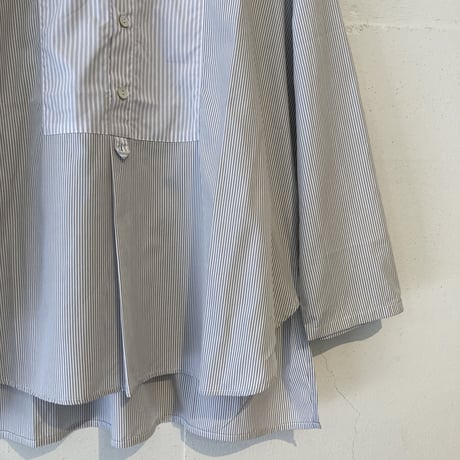 NATURAL LAUNDRY ブロード クレリックパネルシャツ シロ×ベージュストライプ