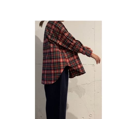 UNIVERSAL TISSU ネルチェック バンドカラーシャツ アカチェック
