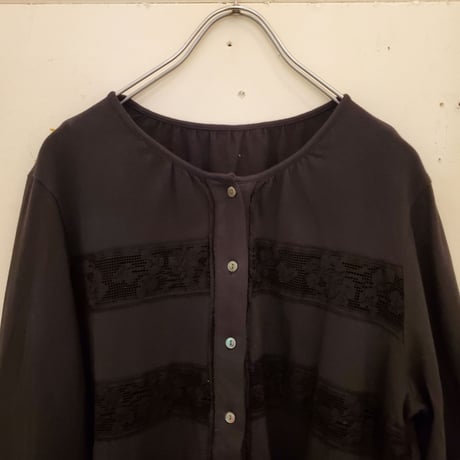 【BON VIEUX TEMPS】コットンコーマ天竺レースカーディガン　BLACK