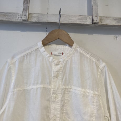 NATURAL LAUNDRY シャンブレー半袖ファーマーシャツ オフ