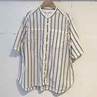 NATURAL LAUNDRY シャンブレー半袖ファーマーシャツ オフワイドストライプ
