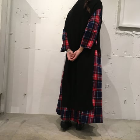 UNIVERSAL SEVEN　コットン畦ニットロングベスト　クロ