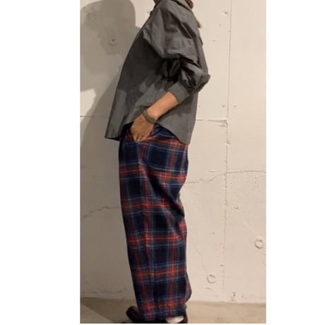 UNIVERSAL TISSU ネルチェック ギャザーパンツ グレーチェック