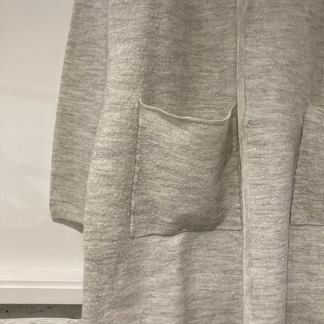 UNIVERSAL TISSU ウール縮絨 クルーロングカーデ ライトTOPグレー