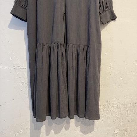 GALERIE TISSU オーガニックジョーゼット パネルワンピース チャコール