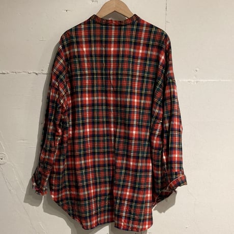 UNIVERSAL TISSU ネルチェック バンドカラーシャツ アカチェック