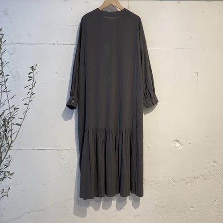 GALERIE TISSU オーガニックジョーゼット パネルワンピース チャコール