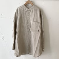 UNIVERSAL TISSU トリプルワッシャーリネン バンドカラーシャツ キナリ