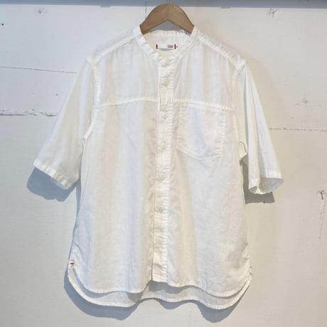 NATURAL LAUNDRY シャンブレー半袖ファーマーシャツ オフ