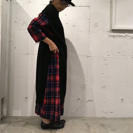 UNIVERSAL SEVEN　コットン畦ニットロングベスト　クロ