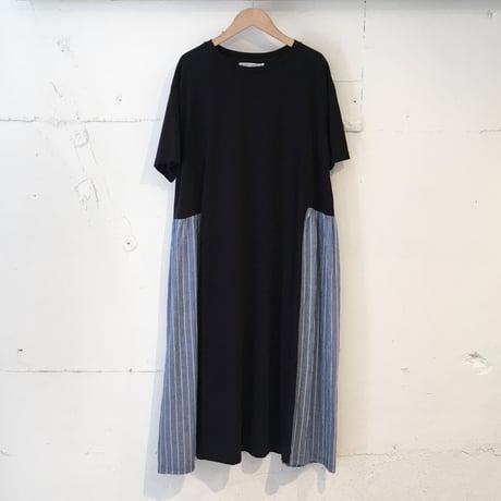 NATURAL LAUNDRY 脇ギャザーパネルワンピース ネイビー