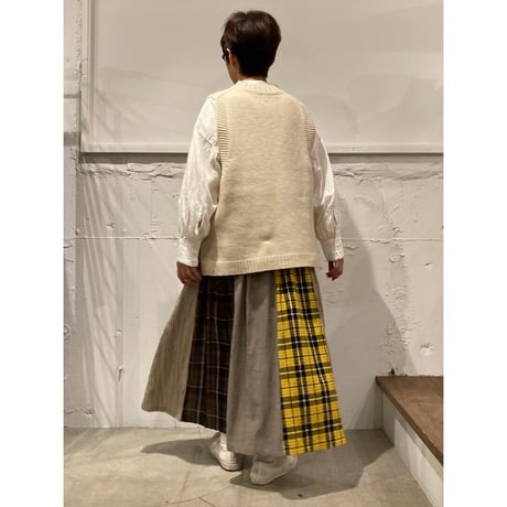 NATURAL LAUNDRY パネル シャーリングスカート グレー×ブルー