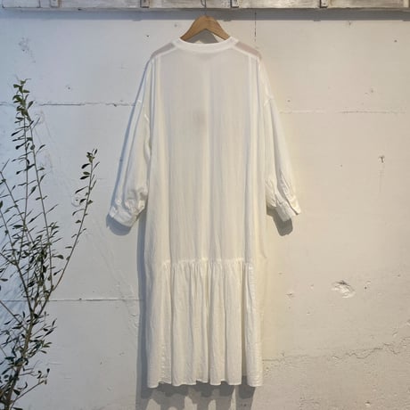GALERIE TISSU オーガニックジョーゼット パネルワンピース シロ