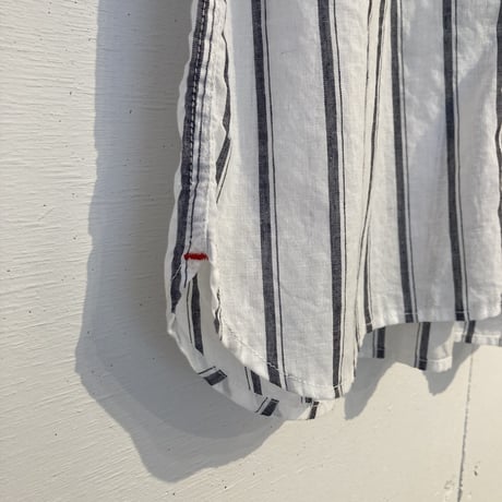 NATURAL LAUNDRY シャンブレー半袖ファーマーシャツ オフワイドストライプ