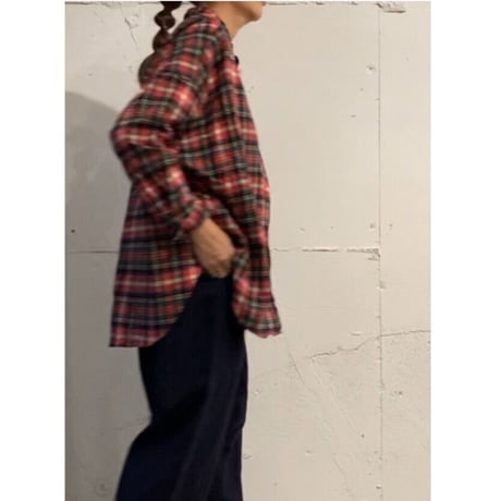 UNIVERSAL TISSU ネルチェック バンドカラーシャツ ネイビーチェック
