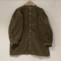 GALERIE TISSU リサイクルコーデュロイ ギャザーブラウス カーキ