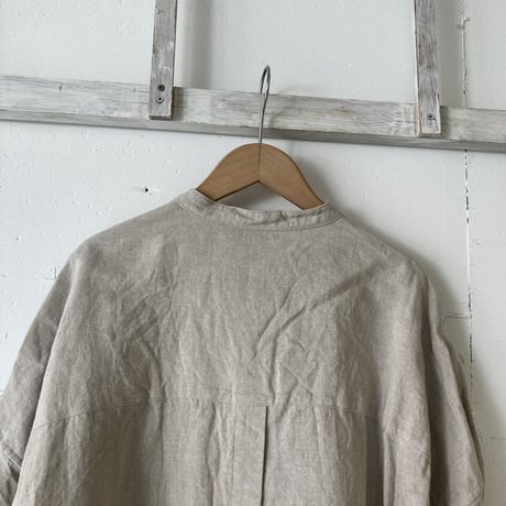 UNIVERSAL TISSU トリプルワッシャーリネン バンドカラーシャツ キナリ