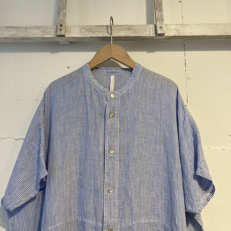 NATURAL LAUNDRY 先染めリネン ドルマンワンピース サックスストライプ