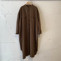 UNIVERSAL TISSU 先染めチェック ファティーグシャツワンピース  ブラウングレンチェック