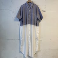 TISSU タイプライター ウエストタック切替ロングシャツ  ネイビーストライプ
