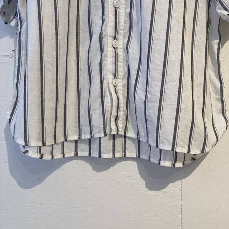 NATURAL LAUNDRY シャンブレー半袖ファーマーシャツ オフワイドストライプ