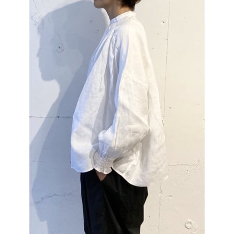 UNIVERSAL TISSU フレンチリネン シャーリングブラウス リネンオレンジ