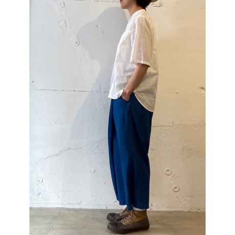 NATURAL LAUNDRY シャンブレー半袖ファーマーシャツ オフ