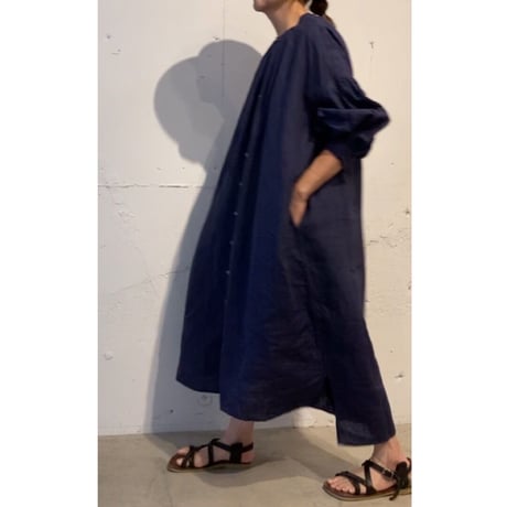 UNIVERSAL TISSU フレンチリネン シャツドレス ネイビー