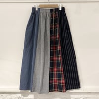 NATURAL LAUNDRY パネル シャーリングスカート グレー×ブルー