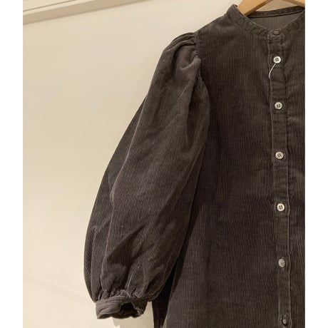 GALERIE TISSU リサイクルコーデュロイ ギャザーブラウス チャコール