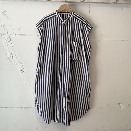 UNIVERSAL TISSU スリーブレスロングシャツ クロワイドストライプ