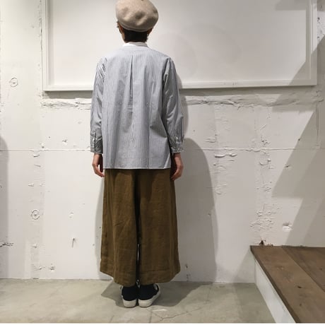 NATURAL LAUNDRY ブロード クレリックパネルシャツ シロ×ベージュストライプ
