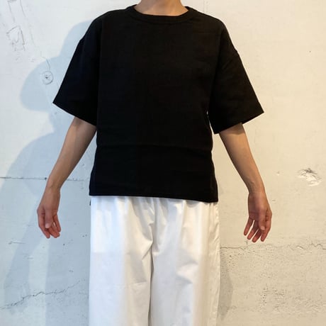 TISSU トリプルワッシャーリネン バックボタンシャツ クロ