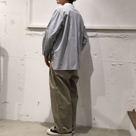 NATURAL LAUNDRY ブロード クレリックパネルシャツ ネイビーストライプ