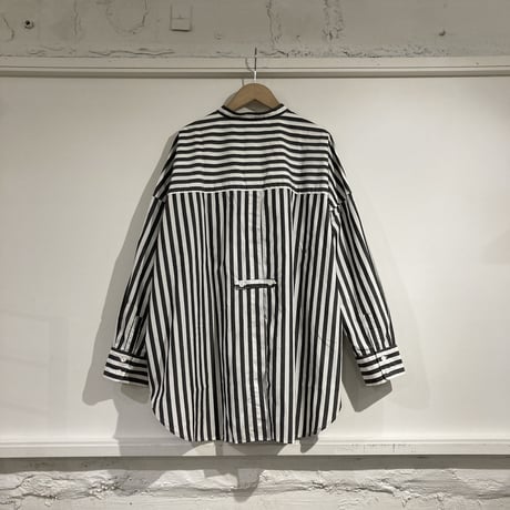 UNIVERSAL TISSU バンドカラースウィングポケットシャツ クロストライプ