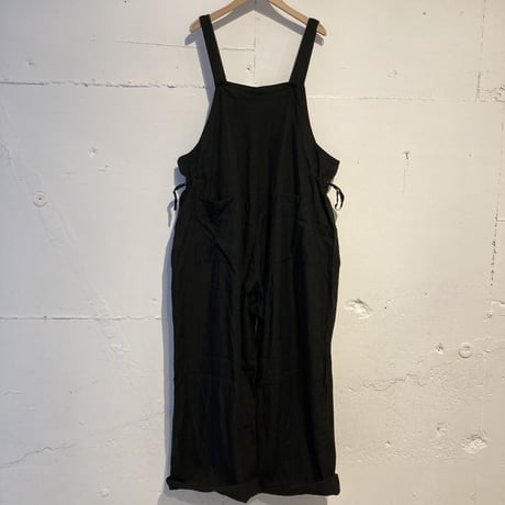 TISSU トリプルワッシャーリネンサイドギャザーサロペット size3 クロ