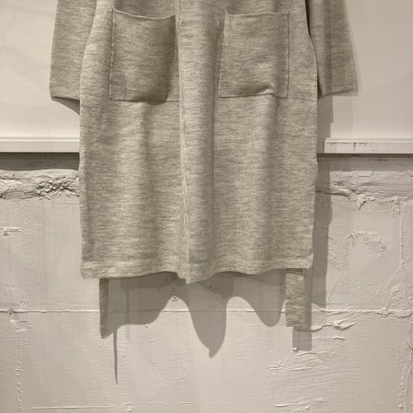 UNIVERSAL TISSU ウール縮絨 クルーロングカーデ ライトTOPグレー