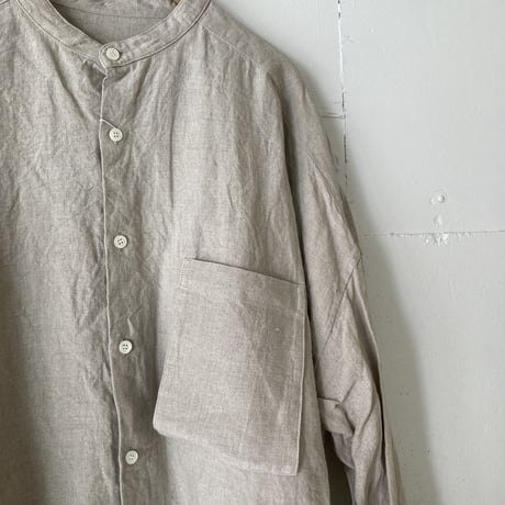 UNIVERSAL TISSU トリプルワッシャーリネン バンドカラーシャツ キナリ