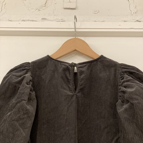 GALERIE TISSU リサイクルコーデュロイ ギャザースリーブワンピース チャコール