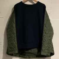 mao made 裏起毛×キルト プルオーバーネイビー×カーキ