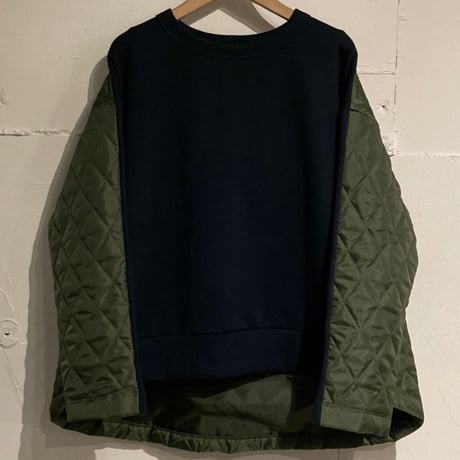 mao made 裏起毛×キルト プルオーバーネイビー×カーキ