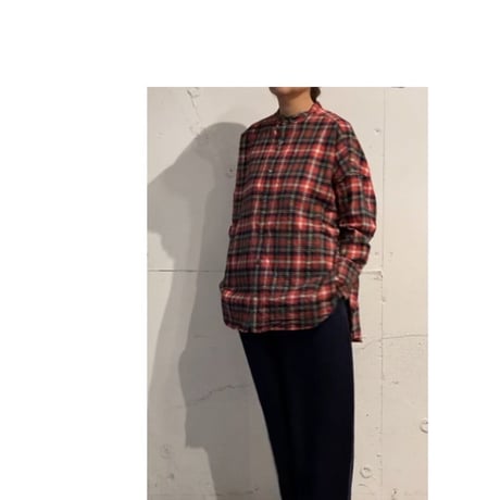 UNIVERSAL TISSU ネルチェック バンドカラーシャツ ネイビーチェック
